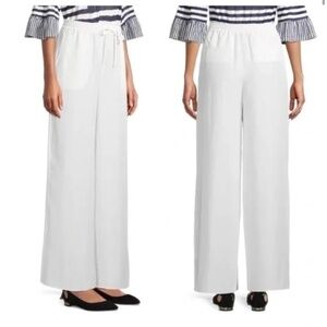 KOBI HALPERIN LYLA WHITE LINEN BLEND WIDE LEG CROP PANTS SIZE L $348